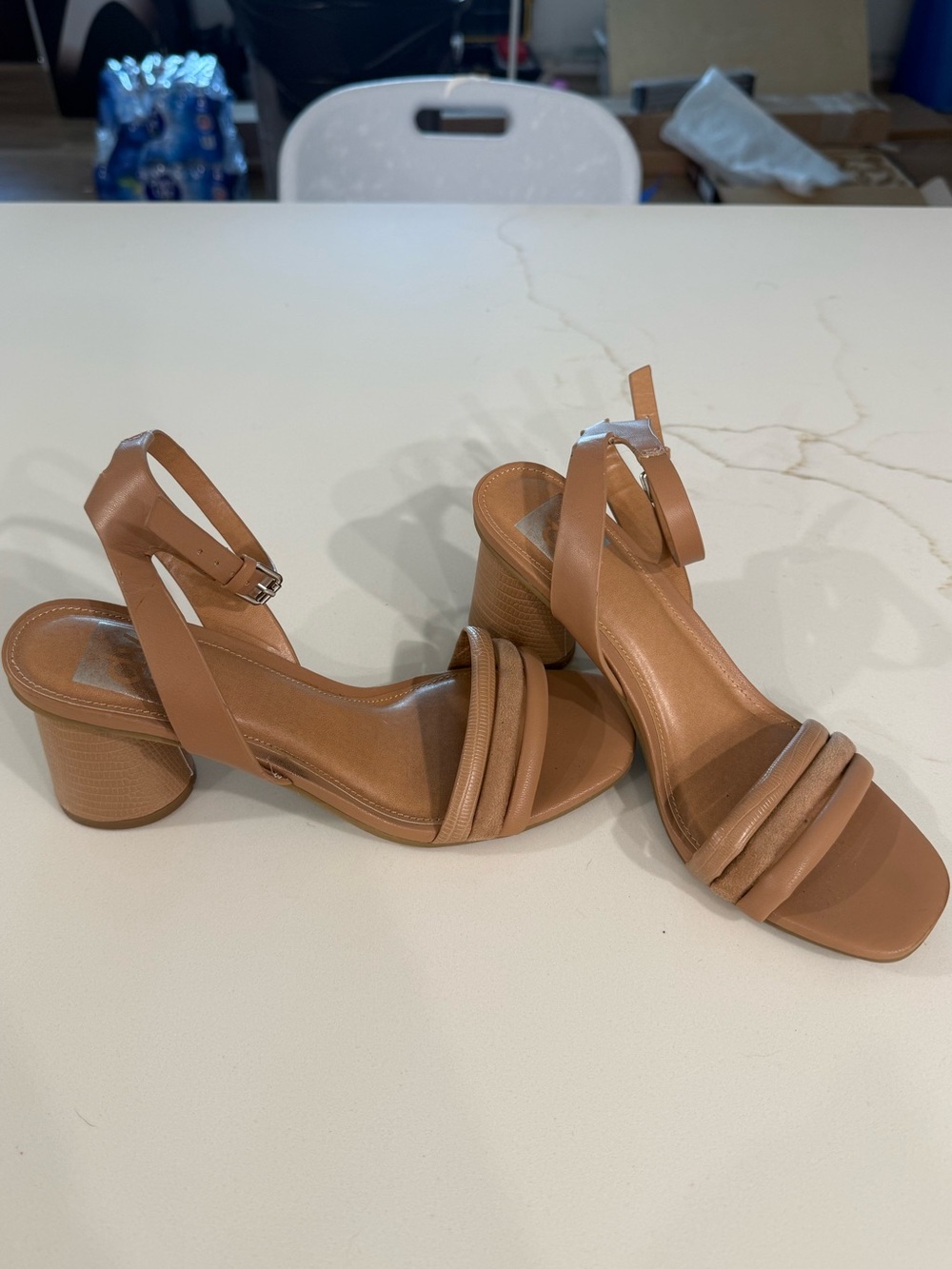Dolce Vita Classic Tan Block Heel Sandals with Ankle Strap